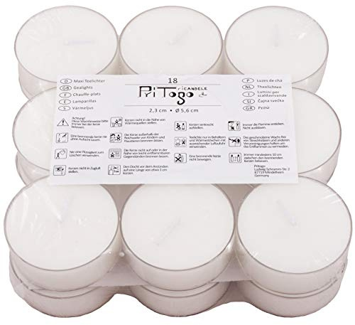 Pritogo Maxi Teelichter (36 Stück) große Flamme, Kunststoffhülle, 7 Std. XXL Ø 5,8 * 2,2 cm Jumbo Teelichte Plastikschale unbeduftet