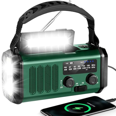 YIKANWEN Solar Kurbelradio Notfall, 20000mAh USB FM/AM Blackish Green