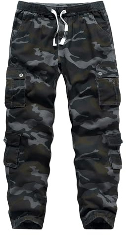 APTRO Herren Cargo Hose Camouflage Freizeithose Elastische Taille Arbeitshose Lange Baumwolle Jogginghose mit 8 Tachen LT23