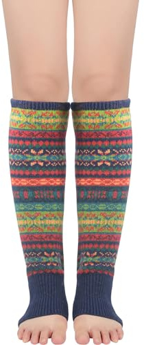 Durio Stulpen Damen Lange Winter Beinwärmer Gestrickt Verdicken Beinstulpen Böhmen Navy