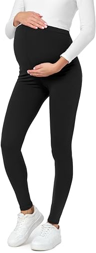 Be Mammy Lange Umstandsleggings aus Baumwolle Leggings für Schwangere Umstands Leggings Schwangerschafts Unterhosen mit Hoher Bund Weich und Elastisch BE20-230 (Schwarz, M)