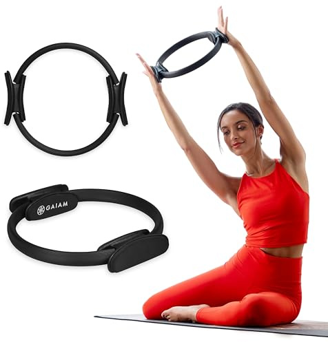 Gaiam Pilates-Ring, Fitnessring mit ca. 38 cm: Leicht und langlebig, Schaumstoff-gepolsterte Griffe, flexibles Widerstandstrainingsgerät zum Straffen von Armen, Oberschenkeln, Beinen und