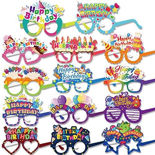 DPKOW 28 Stk Papier Geburtstag Partybrillen Lustige, Bunte Brillen für Kinder Erwachsene Geburtstag Fotorequisiten Fotoaccessoires Gastgeschenke Zubehör