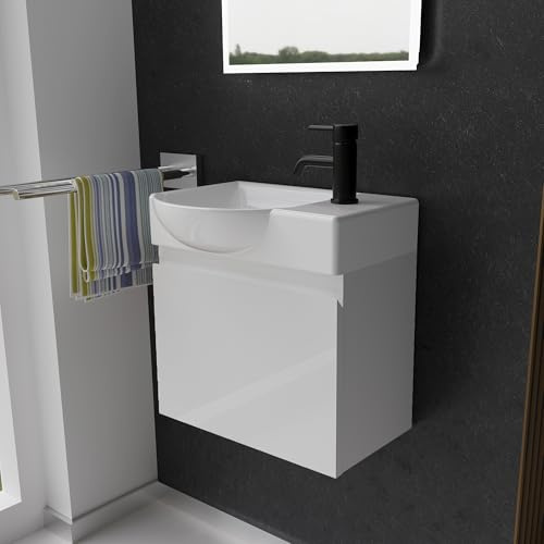 Alpenberger Waschtisch mit Unterschrank | Gäste WC Waschbecken Klein 45 cm Breit | Aufsatzwaschbecken mit Waschbeckenunterschrank | Badmöbel Hängeschrank | Waschtischunterschrank Weiß
