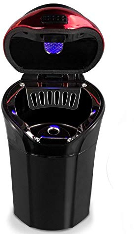 Aschenbecher Auto mit LED-Licht, Deckel & Geruchsdicht für Auto, Haus | Edelstahl Innen, Kunststoff Außen. Für Wohnmobil, Camping, Büro. Deckel & Feuerzeug Abnehmbar zur Einfachen Reinigung