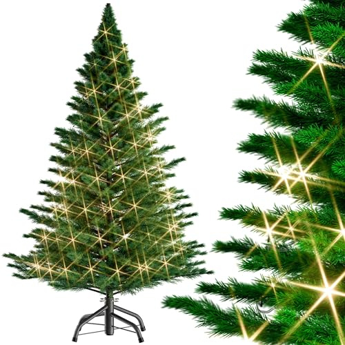 CASARIA® Weihnachtsbaum künstlich 140cm mit Lichterkette dichte Spitzen schneller Aufbau Metallständer naturgetreu schwer entflammbar grün Edeltanne