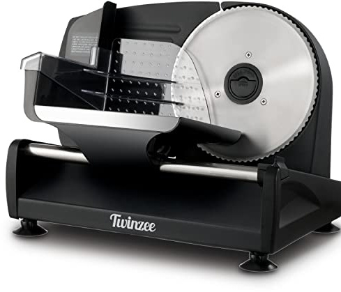 Twinzee Allesschneider Elektrisch 150W – Schneidemaschine 2 Klingen, Schnittstärke 0-15 mm – Brotschneidemaschine, Schinken, Wurstschneide & Käse - Schwarz