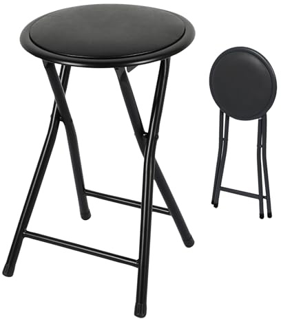 Spetebo Universal Metall Klapphocker rund schwarz - 45 x Ø 30 cm | Sitzhocker klappbar mit gepolsteter Sitzfläche - Hocker Klappstuhl Beistellhocker Sitzgelegenheit für Küche Bad Flur