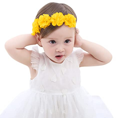 Fmeida Stirnband Baby Haarband Kinder Mädchen Stirnbänder Blumen Baby Hair Band Haarbänder Prinzessinnen-Stirnblumen Haarschmuck Floral neugeborenen Gelb