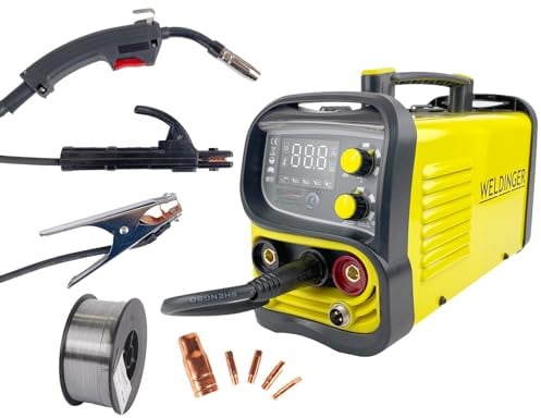 WELDINGER ME 130 mini Flux Fülldrahtschweißgerät + 1 kg Fülldraht + Fülldraht-Gasdüse + Stromdüsen MMA Lift-WIG abnehmbares Schlauchpaket 5 Jahre Garantie