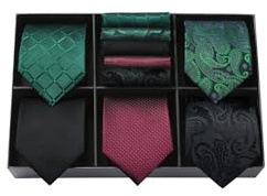 HISDERN Herren Krawatten Set Los 5 Stück krawatte mit Einstecktuch Klassisch Elegante Hochzeit Seidenkrawatte und Taschentuch für Männer mit Geschenkbox