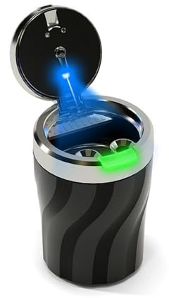 Chingde Aschenbecher mit Deckel, Auto Aschenbecher, Automatisches LED Licht, Hochtemperaturbeständig, Abnehmbar, Flammhemmend, Versiegelt, Großem Fassungsvermögen (1 Stück)