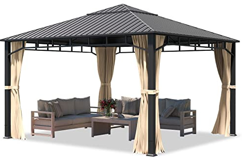 TOOLPORT Gartenpavillon 4x4 m Stahldach Hardtop 4 Seitenteile in Champagner, Pfosten 9x9 cm