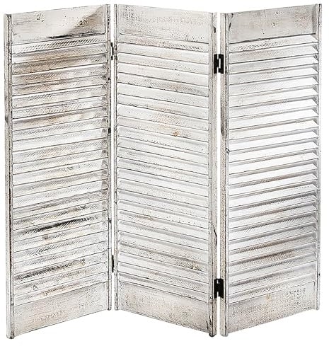 Kobolo Paravent Lamellen, weiß, 90x81 cm, dekorativer Raumteiler im Vintage Look & Landhausstil, vielseitig als Tischparavent, Fenstersichtschutz oder kleine Abtrennung