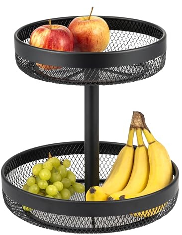 eluno 2-stöckige runde Obstetagere/Brotkorb, Körbe mit einem Ø von 25 cm und 30 cm Etagere, Obstschale, Obstkorb, viel Platz für Obst, Gemüse, Brot und Snacks in Küche und Wohnzimmer, aus Metall