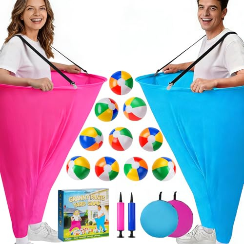 19-teiliges Oma-Hosen Gartenspiel, Lustiges Wurfspiel für Erwachsene | 2 Riesenhosen (100*80 cm), 10 aufblasbare Bälle 2 Luftpumpen, urkomisches Oma-Hosen-Spiel für Familienfeiern Treffen Camping