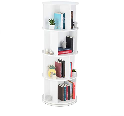 Relaxdays Bücherregal drehbar, 4 Regal, Holzregal, weiß, H X D: 138 x 50 cm | Drehregal