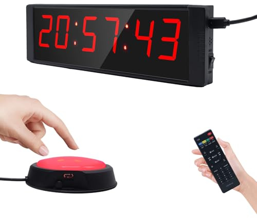 Ousmile Gym Timer Uhr für Home Gym, Coundown Time mit Start/Stop Taste, Intervall Timer für Workout, Digital Stoppuhr mit Fernbedienung, 12/24H LED Wand Uhr, Tragbares Home Gym Zubehör