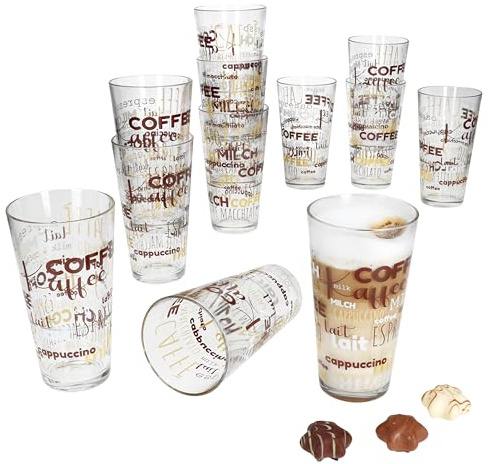 MamboCat 6er Set Candy Latte Macchiato Gläser mit Schrift-Dekor I 380 ml I stapelbare Kaffee-Gläser für EIS-Kaffee, Cafe au Lait, Frappé & Co.
