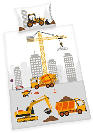 Klaus Herding GmbH Baby Best Kleinkinder-Bettwäsche-Set, Jana Baustelle Wendemotiv, Bettbezug 100 x 135 cm, Kopfkissenbezug 40 x 60 cm, Baumwolle/Renforcé, 2485207063, Mehrfarbig
