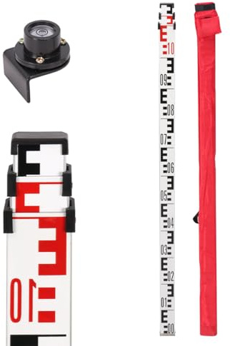 GEOLENI Nivellier Messlatte, Aluminium Nivellierlatte, Teleskop Nivellierlatte, 3m Länge in 5 Segmenten, cm/mm Einteilungcm/mm Einteilung