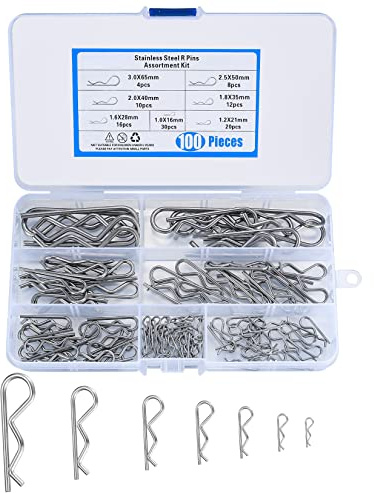 100 Stück Splinte Sortiment, Edelstahl RC Splinte, Federstecker Set, Karosserie Splinte, Sicherungssplint, Haltestifte für Schlepper, Rasenmäher Autos