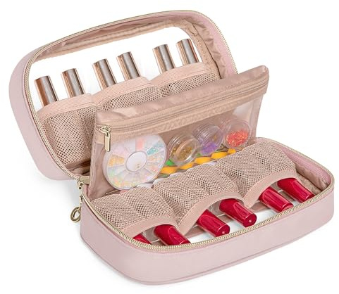Yarwo Nagellack Organizer Tasche für 10 Flaschen, Rosa | Mit Sichtfenster, Reißverschluss, Kompaktem Design und Polsterung für Maniküre und Nail Art für Maniküre