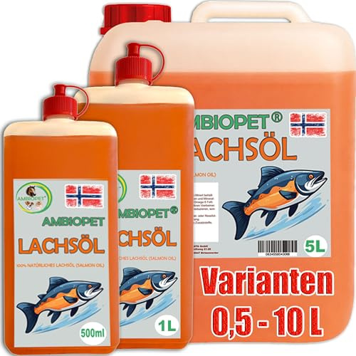 Ambiopet Premium Lachsöl Fisch-Öl für Hund Pferd Katze Barf Omega 3 & 6 Lachs (5L)
