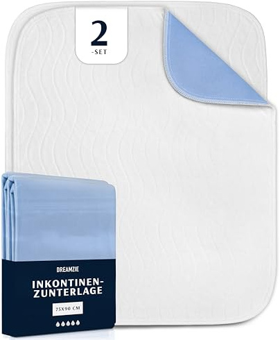 Dreamzie - Inkontinenzunterlage Waschbar 75 x 90 cm - Matratzenschoner Saugfähig und Wasserdicht - Inkontinenz Bettunterlage - 2-er Set 75x90