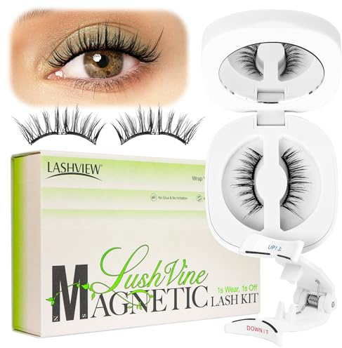 LASHVIEW Magnetische Wimpern Natürlicher Look, 1 Paar Magnetische Wimpern Mit Applikator, Kein Kleber Erforderlich, Magnet Lashes Set, Leicht Zu Tragen Und Zu Entfernen (L02)