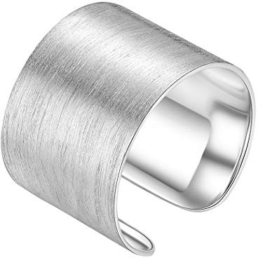 PROSILVER Damen Bandring - 925 Sterling Silber Offener Ring 5mm breit gebürsteter Fingerring verstellbar Fingerring Minimalister Schmuck