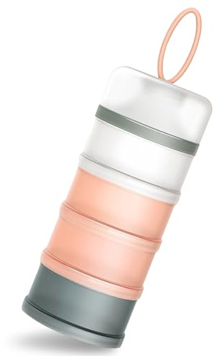 Queta Milchpulver Portionierer Säuglingsmilchpulverspender, 480 ml stapelbare Babynahrung, 4 Schichten Tragbarer Milchpulverbehälter/Getreide/Lebensmittel/Obst/Snacks (Rosa)