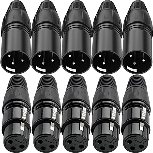 Xiatiaosann XLR Stecker 3-Pin Adapter Mikrofonkabel, 5 Männliche und 5 Weibliche Mikrofonstecker, 10 Stück