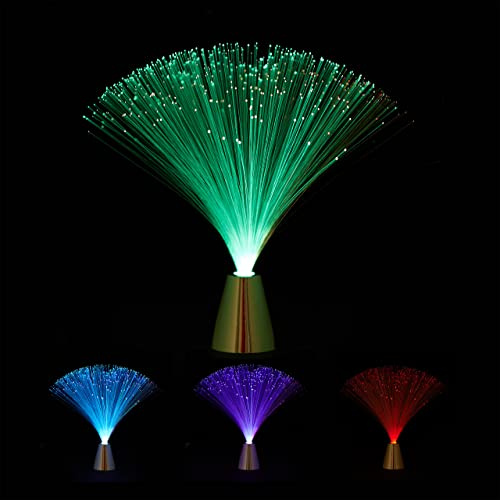 Relaxdays Glasfaserlampe, fließender Farbwechsel, LED Retrolampe, Stimmungslicht, Effektleuchte Fiberglas, 33 cm, bunt, Silber