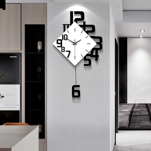 TWFJEL Moderne einfache Mode Kreative Wanduhr mit Pendel Wanduhr Ohne Tickgeräusche Batteriebetriebene für Wohnzimmer Schlafzimmer Küchendekoration 34x63cm