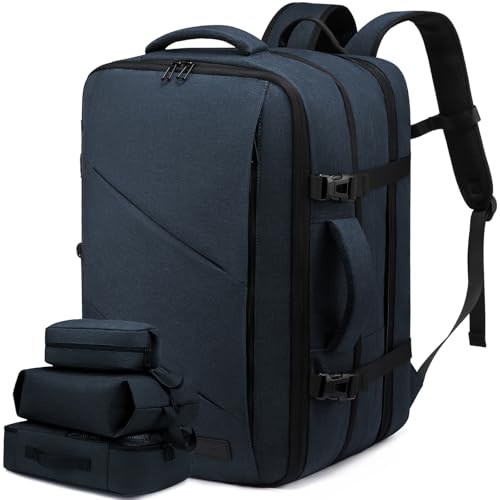LOVEVOOK 30-40L Rucksack Handgepäck Reiserucksack Flugzeug Herren Damen, erweiterbar Travel Backpack Business Rucksack, Laptop Rucksack für 17,3 Zoll, Anti-Diebstahl, Blau