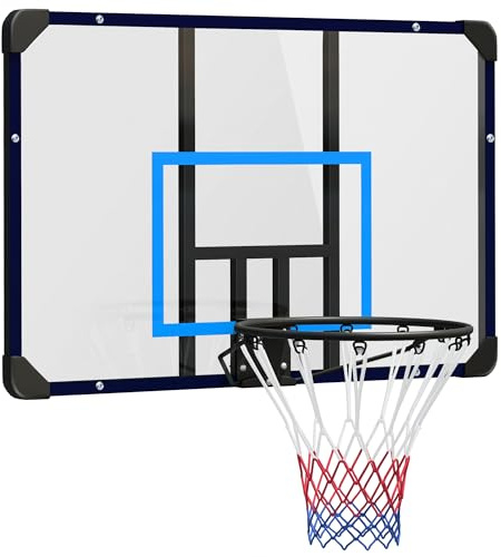 SPORTNOW Basketballkorb mit Rückwand, Outdoor Basketballbrett mit Ø45 cm Stahlkorb und Netz, Wandmontage, Basketball Board für Jugendliche Erwachsene, Blau