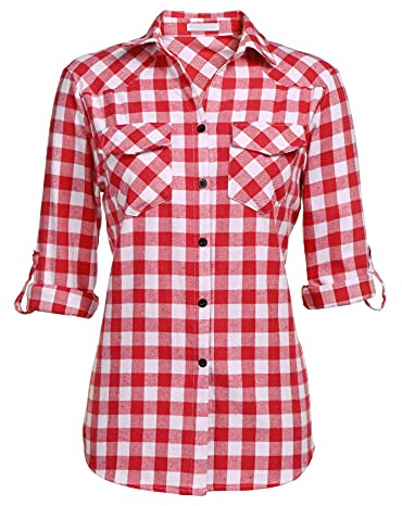 Zeagoo Trachtenbluse Damen Oktoberfest Kariert Hemden Langarm Trachtenhemd Karohemd HolzfäLlerhemd Oberteile Casual V-Ausschnitt Hemd Bluse