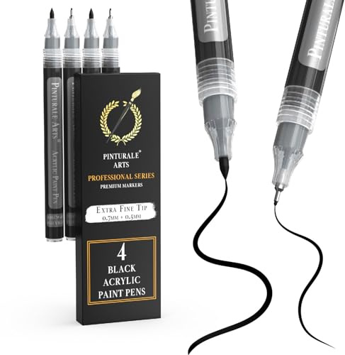 Pinturale Arts Acrylstifte Schwarz | 4er Set Acrylstifte Für Steine Mit Unterschiedlichen Spitzen: Feine 0,7 mm und Extra Feine 0,5 mm | Acrylstift Schwarz Für Steine, Metall, Keramik, Holz, Glas