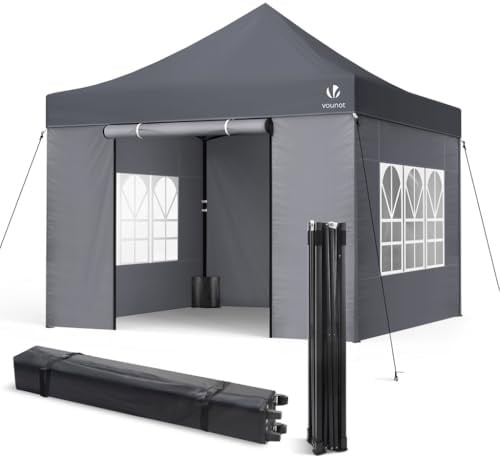 VOUNOT® Pavillon 3x3m Wasserdicht Stabil Winterfest, Pop Up Faltpavillon mit 4 Seitenteilen und 4 Sandsäcke, Party Pavillon Faltbar Gartenzelt Partyzelt, Grau