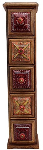Gall&Zick Kommode mit 5 Schubladen, Mini Kleine Kommode Möbel Schrank, Holz Schubladenkommode Keramik Bunt Dekoration