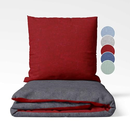 sleepling Feinbiber Bettwäsche, Winterbettwäsche 2-teiliges Set Bettbezug 135x200cm + Kissenbezug 80x80cm, Wendebettwäsche, 100% Baumwolle, Made in Germany, Oeko-TEX, Waschbar, Dunkelrot Dunkelgrau