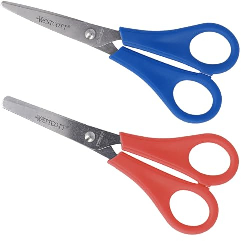 Westcott Kinderschere Rechtshänder 2er Set | Schere mit integrierter 5 cm Skala | Schulschere & Bastelschere 13 cm (5") ideal für Kinderhände | E-2069SET