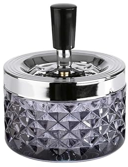APS 568 Drehaschenbecher "PUSH", Ø 9,5 cm, Höhe 11 cm, mit Bajonettverschluss, Glas, Metall verchromt, dark grey, glänzend