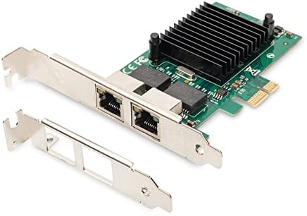 DIGITUS PCI Netzwerkkarte Gigabit – 2-Port LAN Karte mit RJ45 Anschluss | 10/100/1000 Mbps – Low Profile Blech – Plug and Play – Gigabit Ethernet PCI Karte