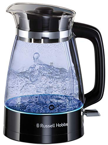 Russell Hobbs 26080-70 Wasserkocher Glas (optimierte Design Ausgusstülle aus Glas, LED Beleuchtung), Classic Design, Boden aus Edelstahl, Trasparente/Nero, 1.7 l, 2400 W