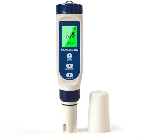 Pious PH Messgerät Wasser, Ph/Salzgehalt/ec/tds/Temperatur-Multifunktions-Ph-Messgerät, Automatischer Temperatur Kompensations Ph Wert Messgerät, Geeignet Für Trinkwasser, Schwimmbad, Hydroponik, SPA