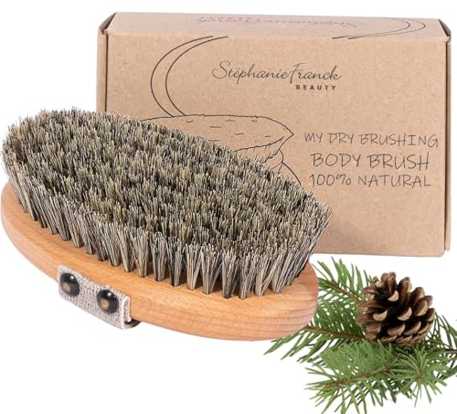 Stephanie Franck Beauty Trockenbürste – Natur Körperbürste aus Rosshaar & Tampico – Lymphdrainage & Peeling – Cellulite Massage – FSC Buchenholz – plastikfrei – Made in Germany