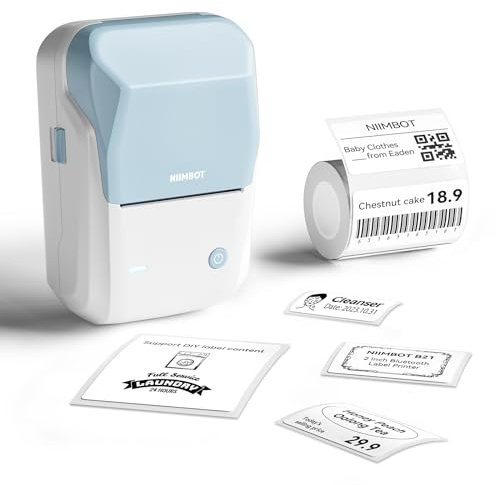 NIIMBOT Etikettendrucker, B1 Bluetooth Etikettiergerät mit Größeres Etikett, Selbstklebendes Aufkleber Druckgröße 20-50 mm Kompatibel mit iOS und Android für Heim, Büro, Hellblau