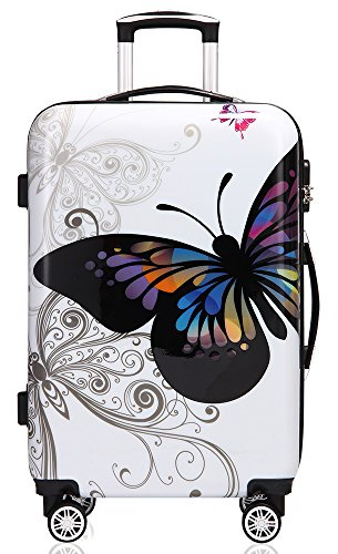 monzana Reisekoffer Hartschalenkoffer Butterfly Hartschale Trolley Koffer | ABS-Kunststoff | PC beschichtet | Alu Teleskopgriff | gummierte Zwillingsrollen | Größe XL